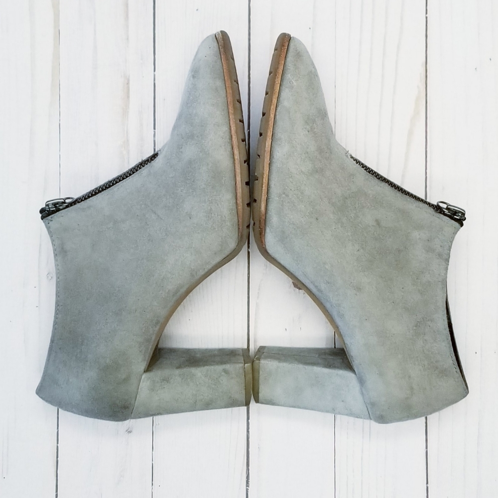 Gray Suede Stacked Heel Ankle Booties - Picture 5 of 7